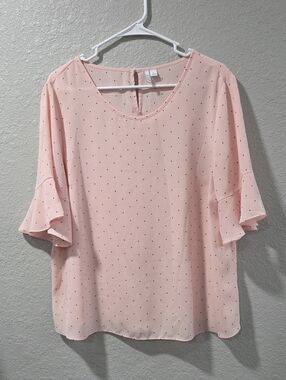 Elle Blush Pink Polka Dot Ruffle Sleeve Top